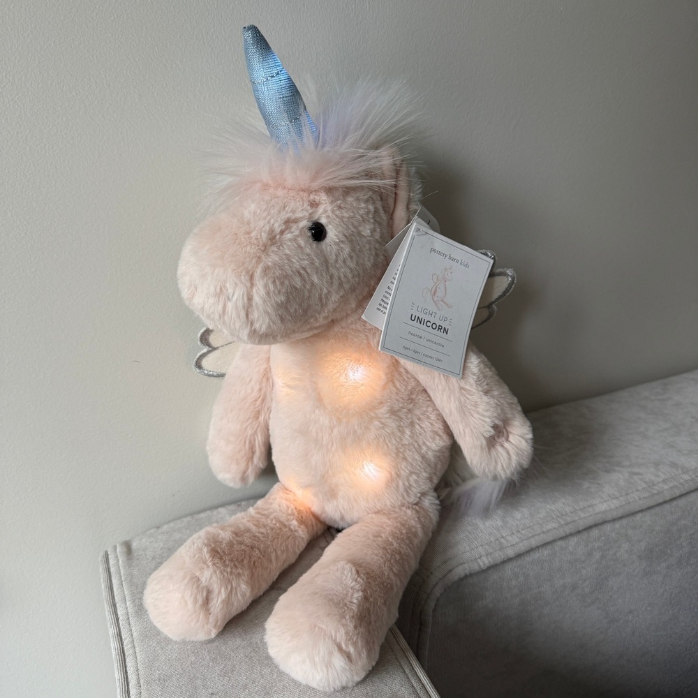 Pottery Barn Kids Light Up Unicorn Plush Pink Stuffed Animal New with Tags Works